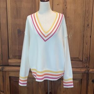 Kerri Rosenthal Multicolored Ribbing @ V Neck & All Hemlines Sz. L